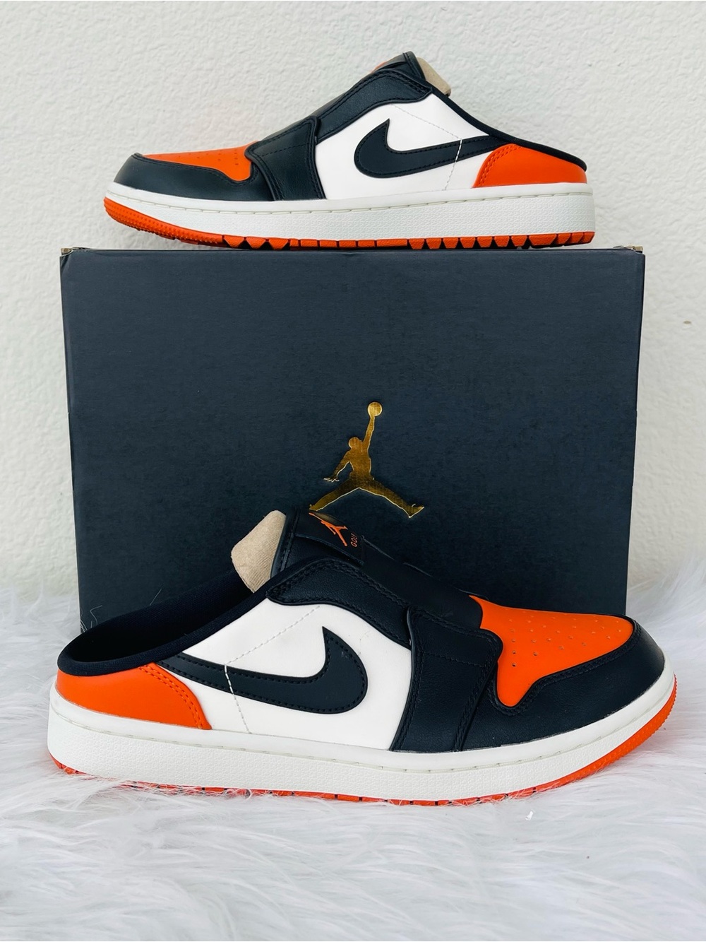 NIB Air Jordan Golf Mule  in orange (Starfish), sail (White), and black
Size 8.5
